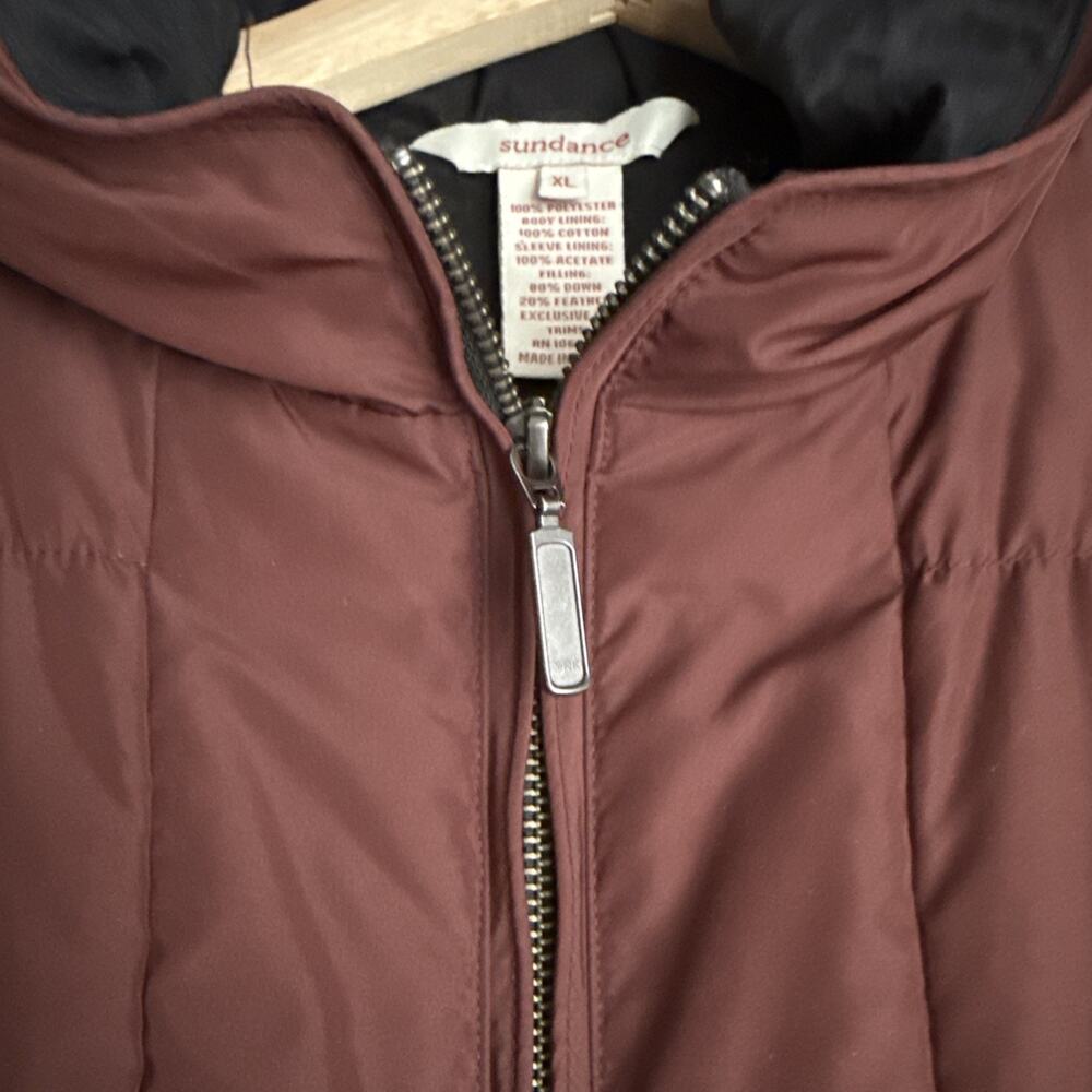 Sundance Catalog Maroon Down Puffer Jacket Womens XL Long Hooded Winter - Picture 4 of 11